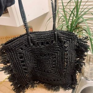 Black Woven Fringe Beach or Spring/Summer Tote Bag